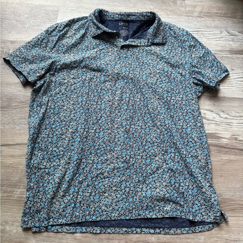 Apt. 9 Men's Black and Blue Patterned Polo Shirt